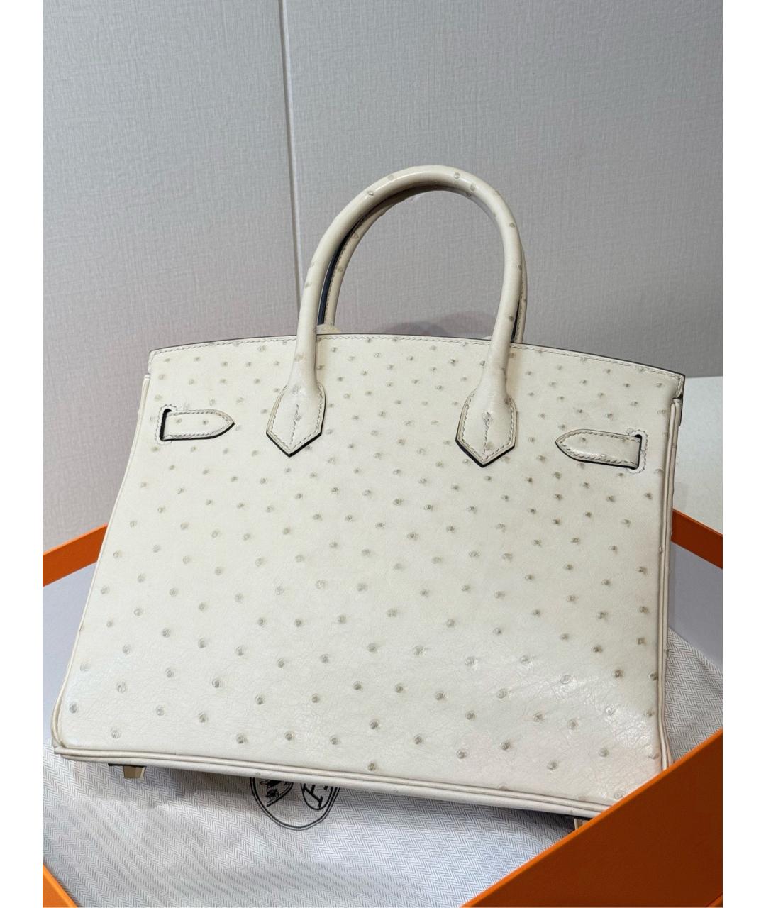 HERMES Белая сумка с короткими ручками из экзотической кожи, фото 4