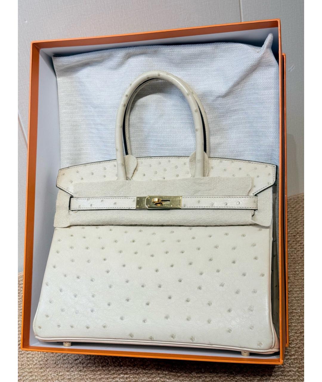 HERMES Белая сумка с короткими ручками из экзотической кожи, фото 3