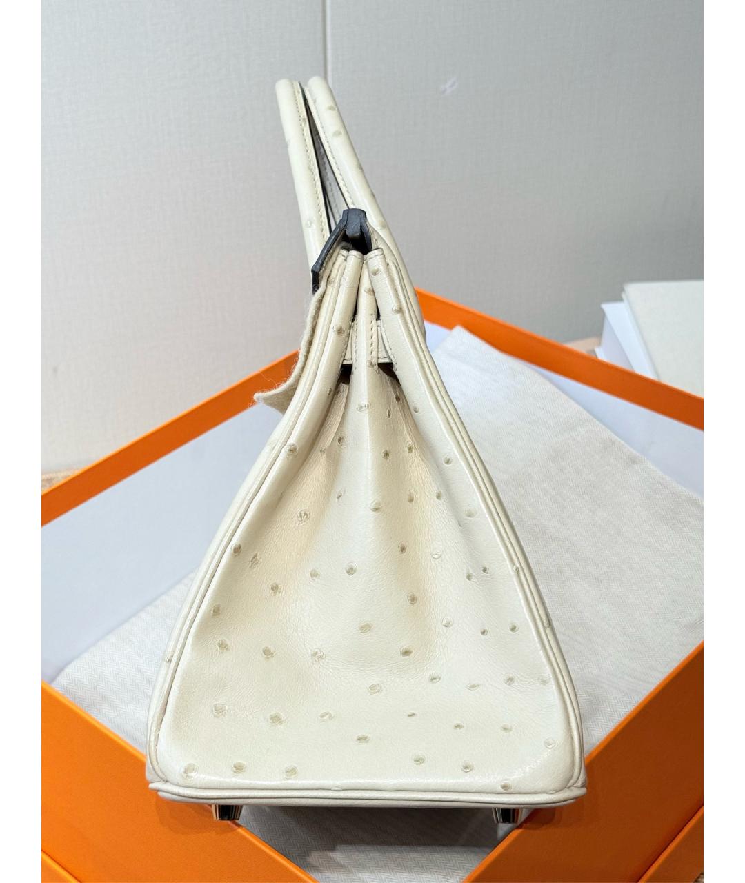 HERMES Белая сумка с короткими ручками из экзотической кожи, фото 7