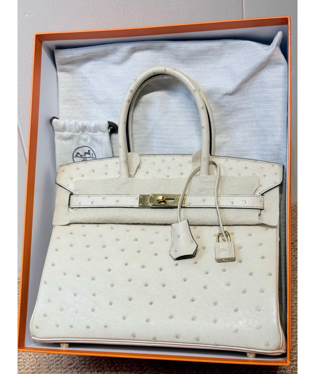 HERMES Белая сумка с короткими ручками из экзотической кожи, фото 2