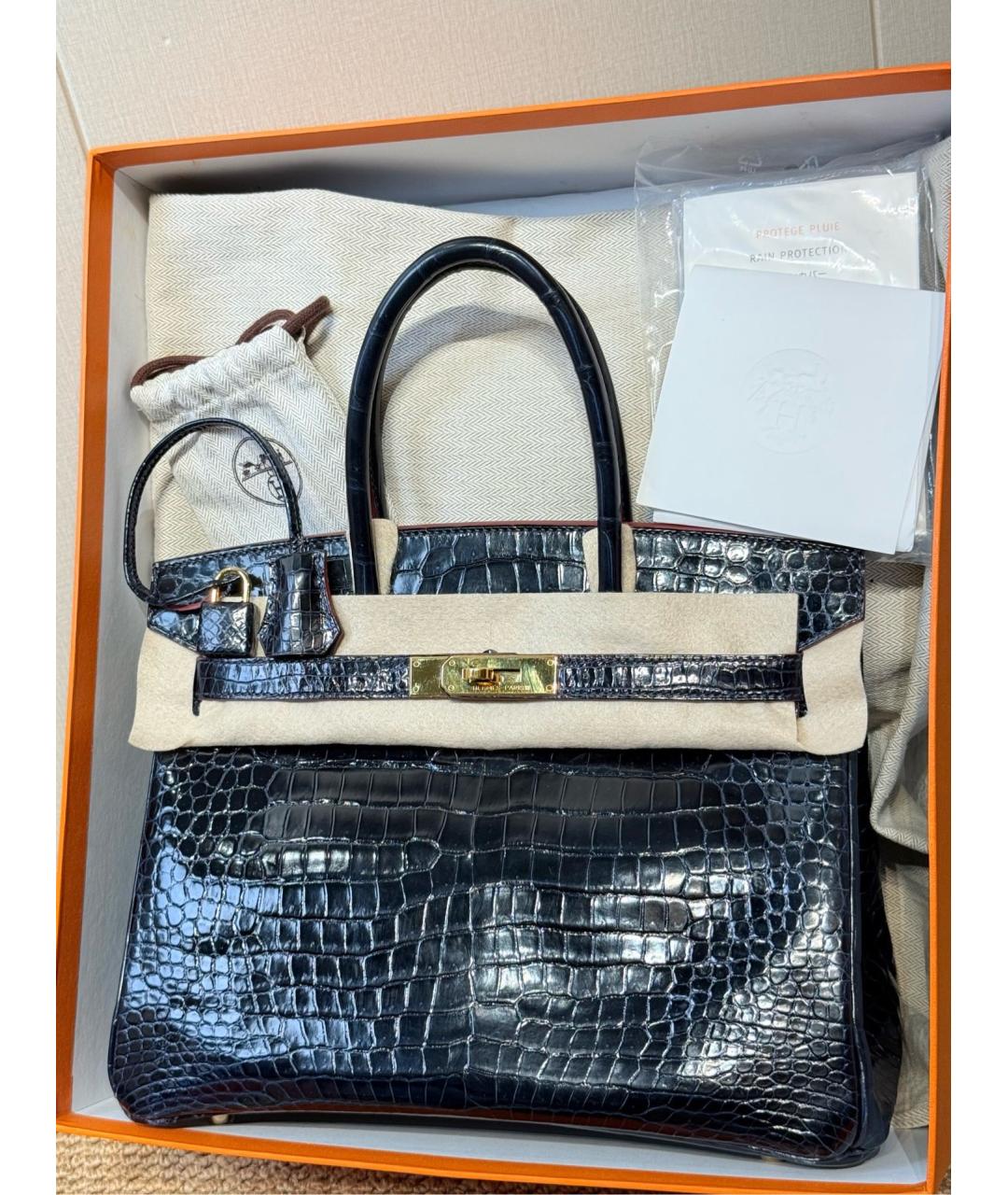 HERMES Темно-синяя кожаная сумка с короткими ручками, фото 8
