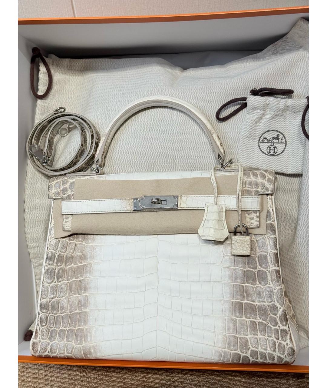 HERMES Белая кожаная сумка с короткими ручками, фото 6