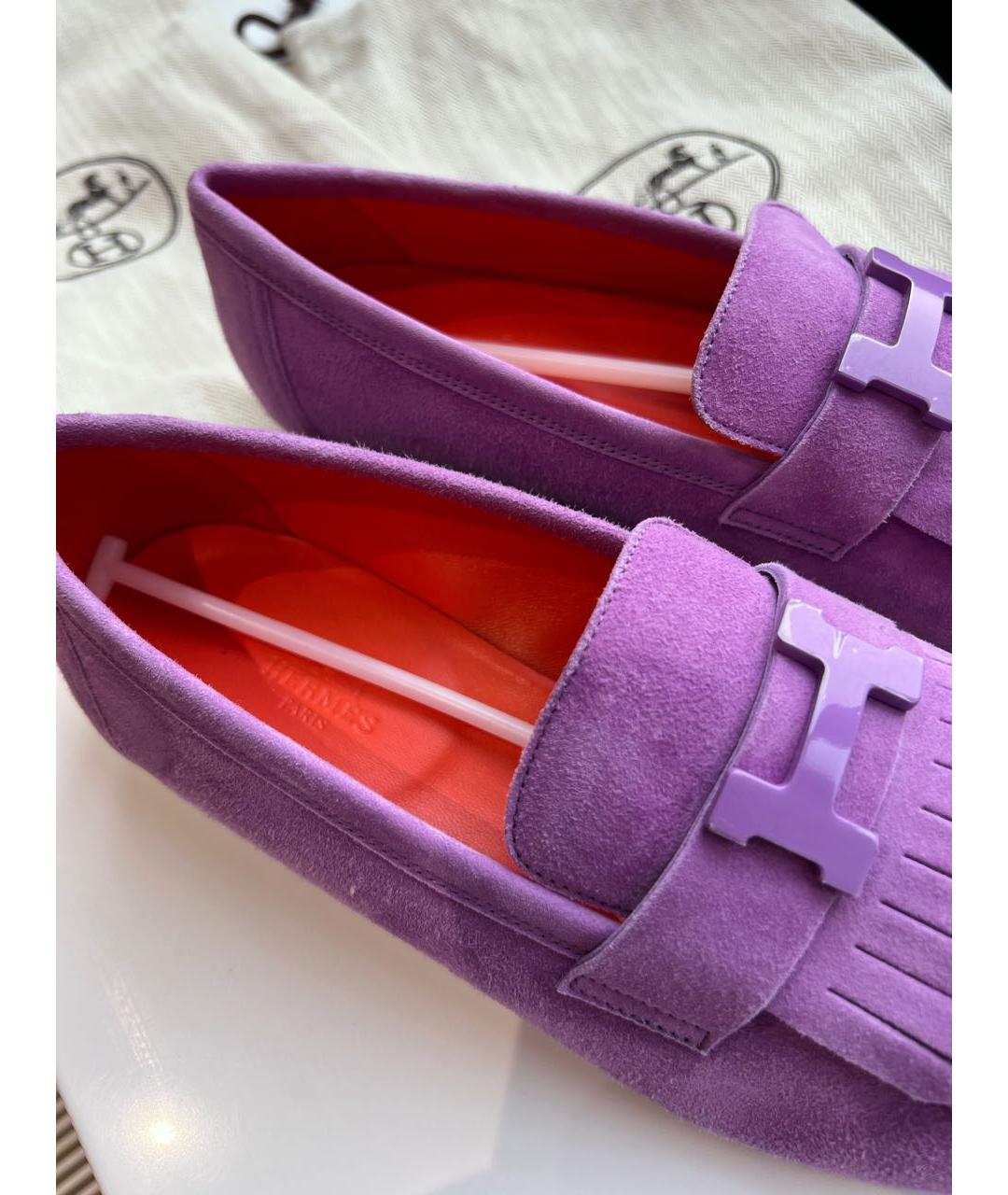 HERMES Фиолетовые замшевые лоферы, фото 3