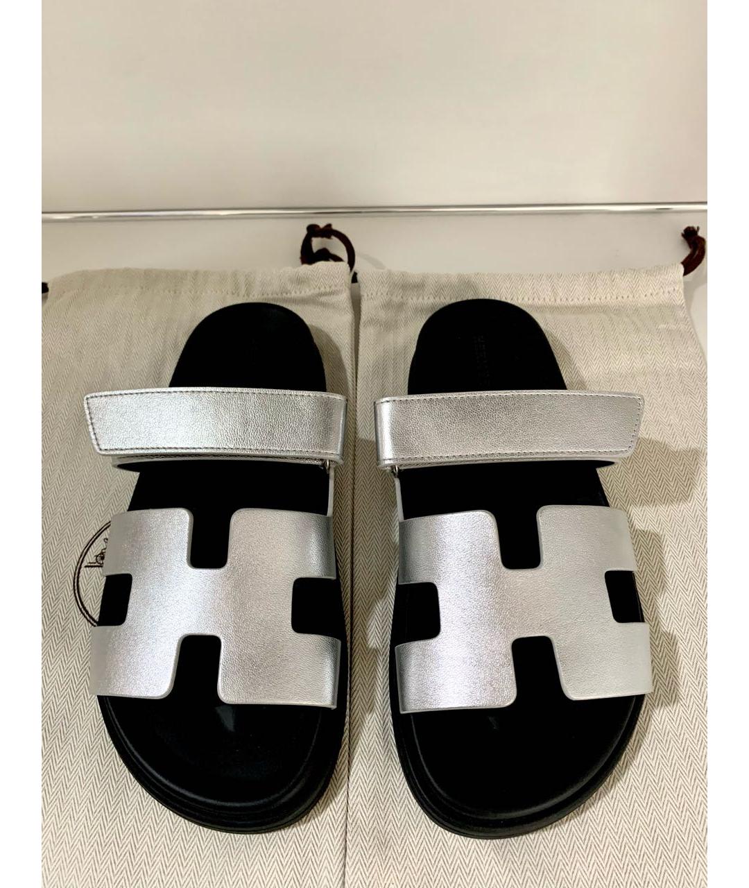 HERMES Серебряные кожаные шлепанцы, фото 2