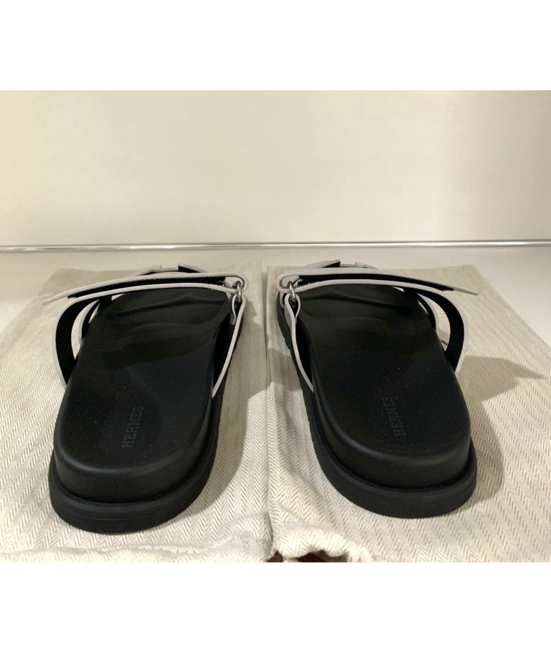 HERMES Серебряные кожаные шлепанцы, фото 4