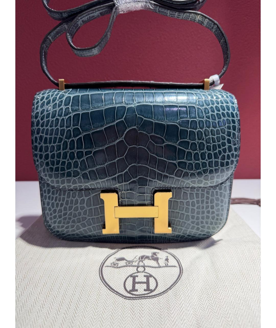 HERMES Синяя сумка через плечо из экзотической кожи, фото 8