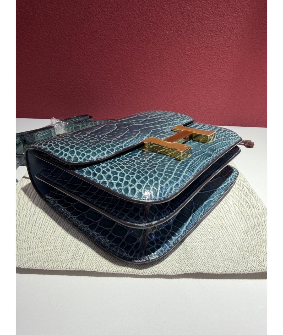 HERMES Синяя сумка через плечо из экзотической кожи, фото 6