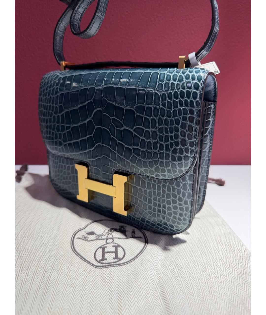 HERMES Синяя сумка через плечо из экзотической кожи, фото 4