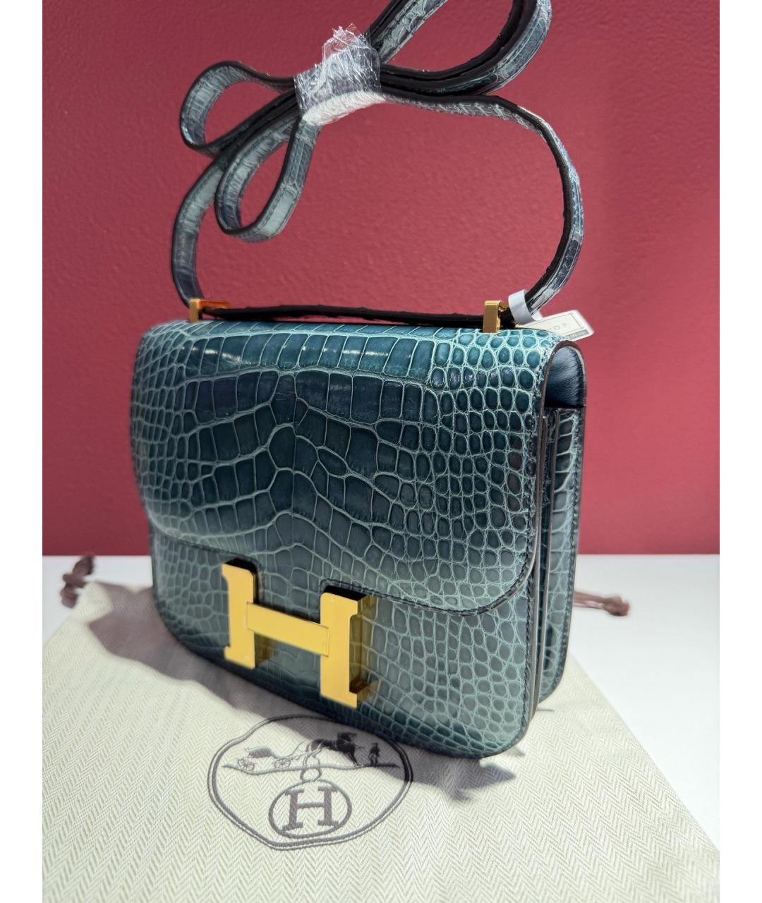 HERMES Синяя сумка через плечо из экзотической кожи, фото 3