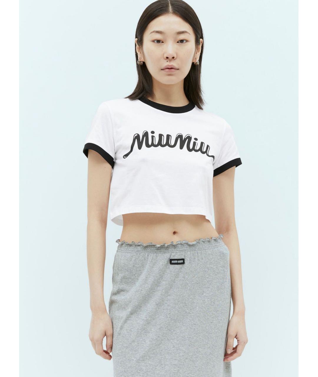 MIU MIU Белая хлопковая футболка, фото 3