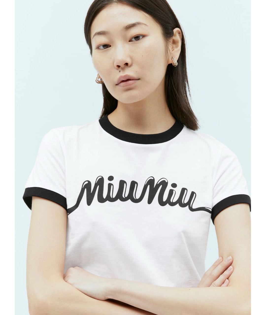MIU MIU Белая хлопковая футболка, фото 4