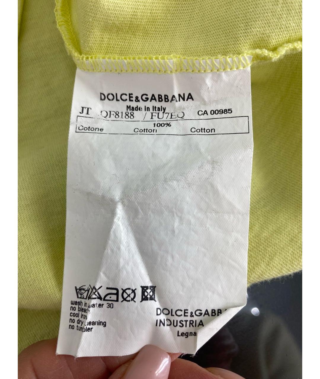DOLCE&GABBANA Желтая хлопковая футболка, фото 6