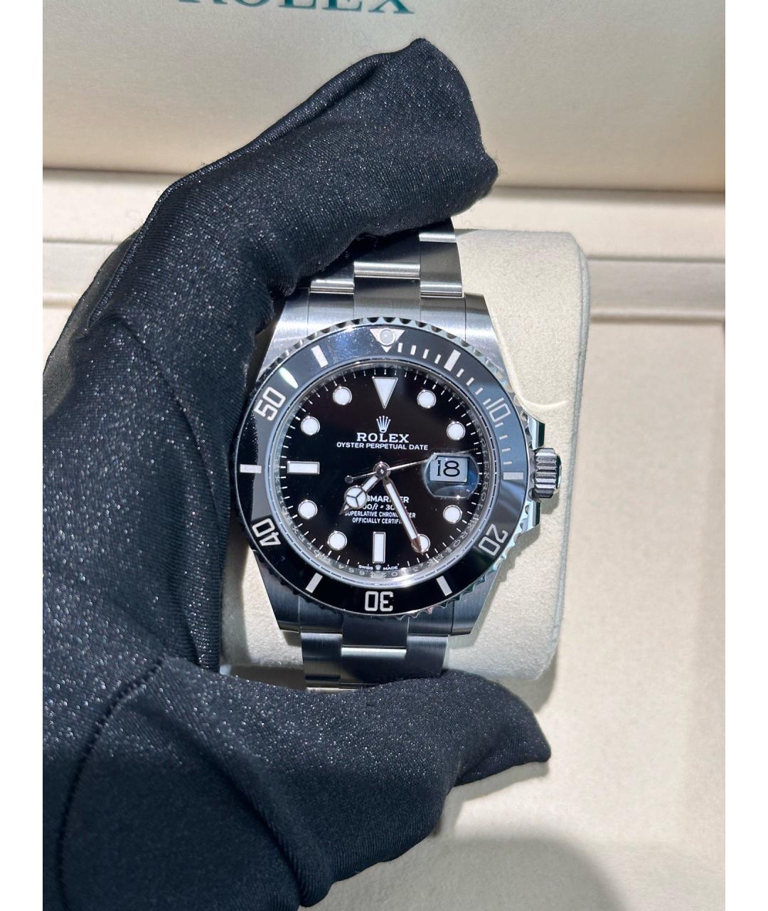 ROLEX Черные металлические часы, фото 4