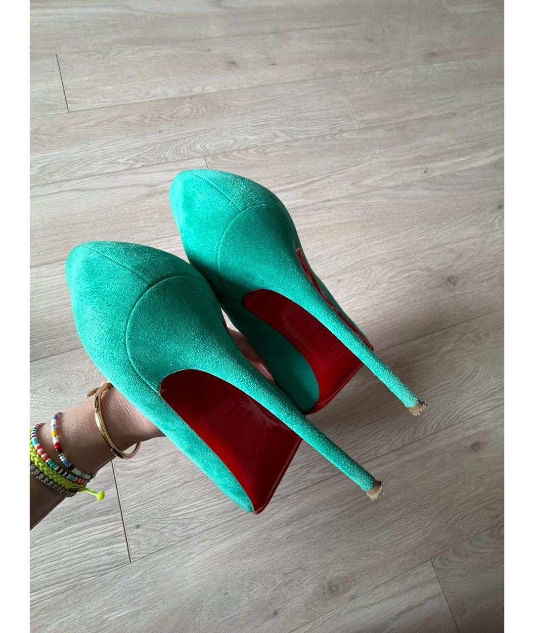 CHRISTIAN LOUBOUTIN Бирюзовые замшевые туфли, фото 4