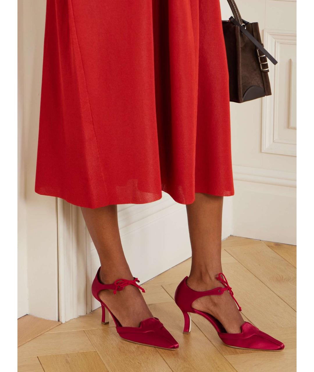 MANOLO BLAHNIK Красные текстильные туфли, фото 6