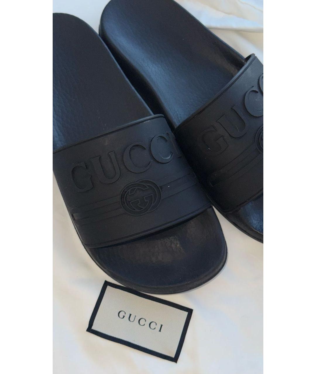 GUCCI Черные резиновые шлепанцы, фото 2