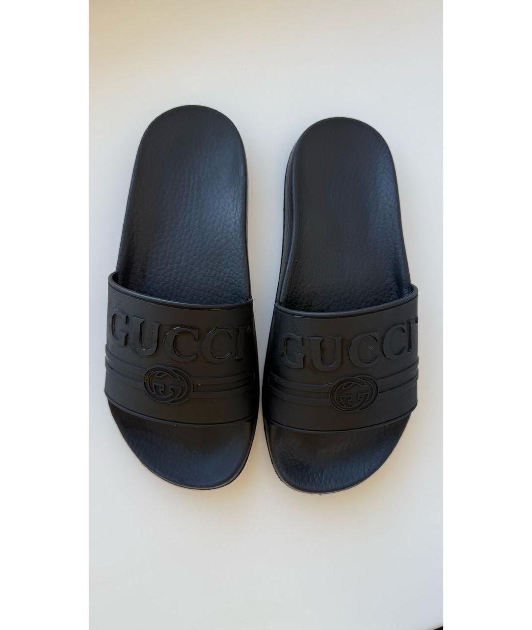 GUCCI Черные резиновые шлепанцы, фото 5