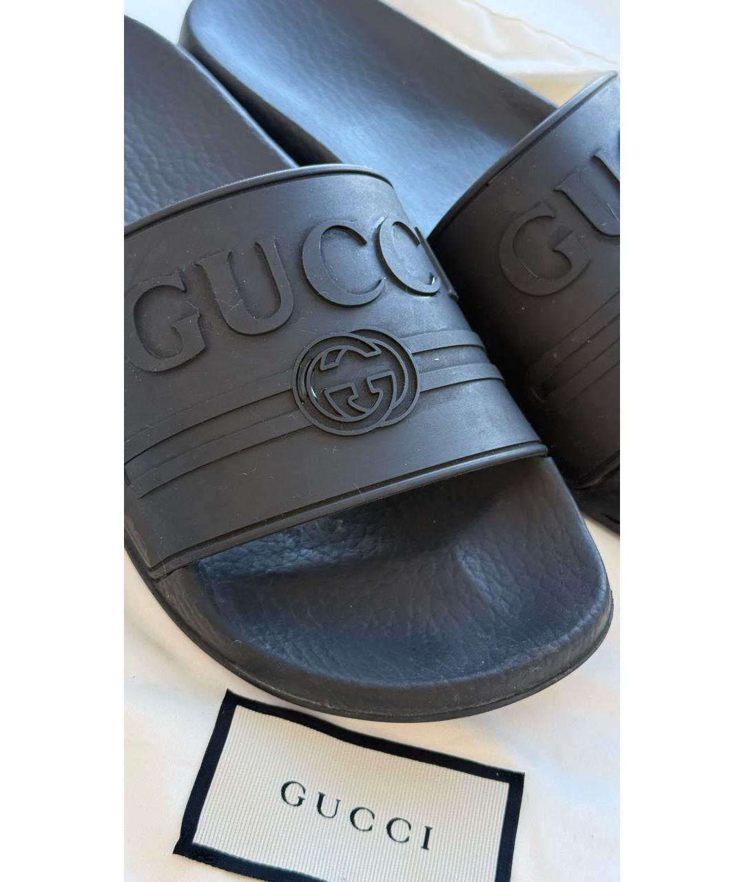 GUCCI Черные резиновые шлепанцы, фото 4