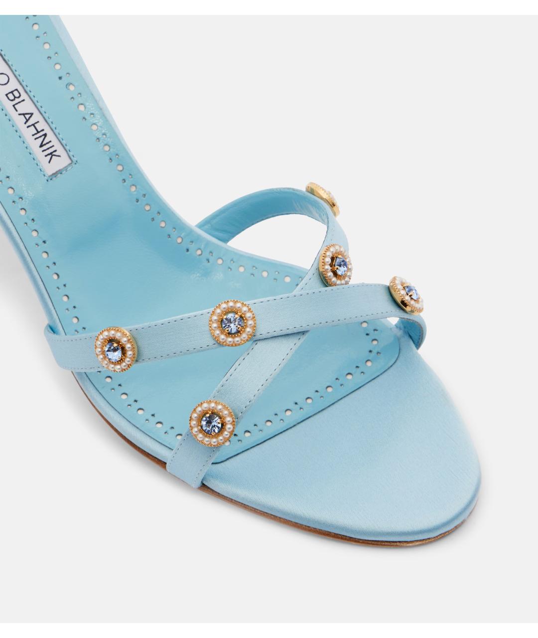 MANOLO BLAHNIK Голубые текстильные мюли, фото 4