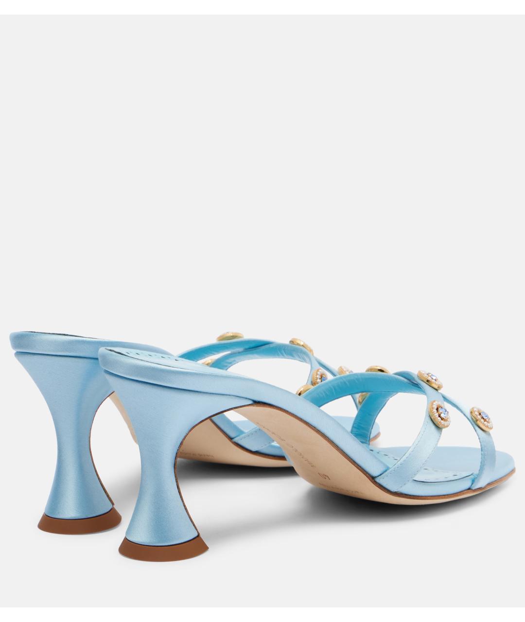 MANOLO BLAHNIK Голубые текстильные мюли, фото 5