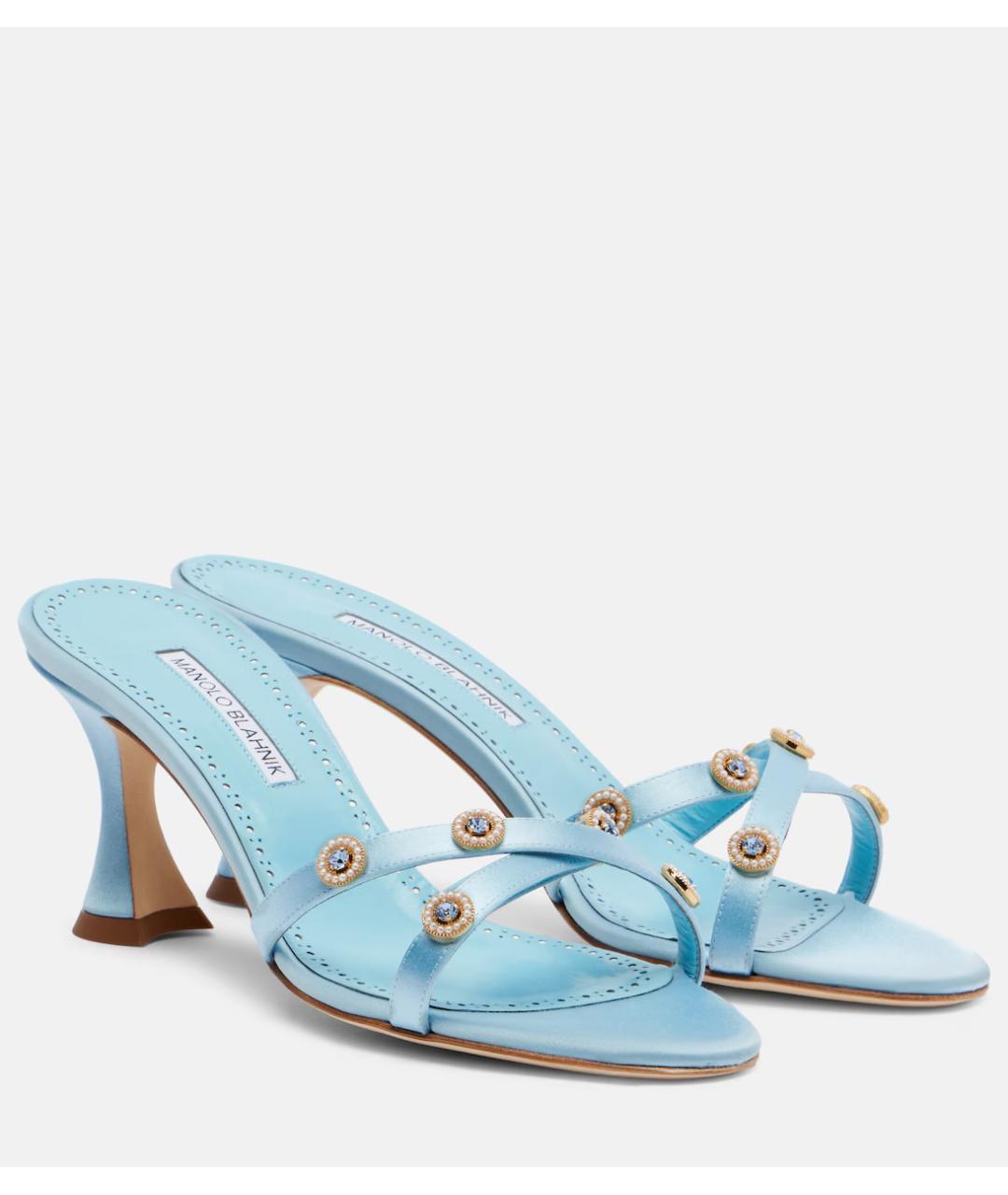 MANOLO BLAHNIK Голубые текстильные мюли, фото 3