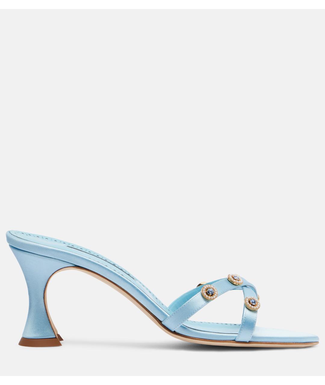 MANOLO BLAHNIK Голубые текстильные мюли, фото 6