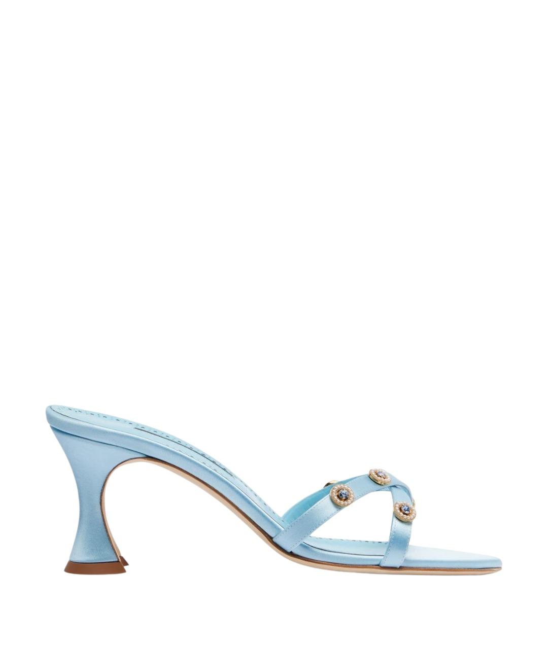 MANOLO BLAHNIK Голубые текстильные мюли, фото 1