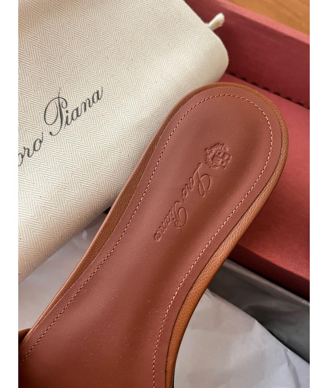 LORO PIANA Коричневые кожаные шлепанцы, фото 4