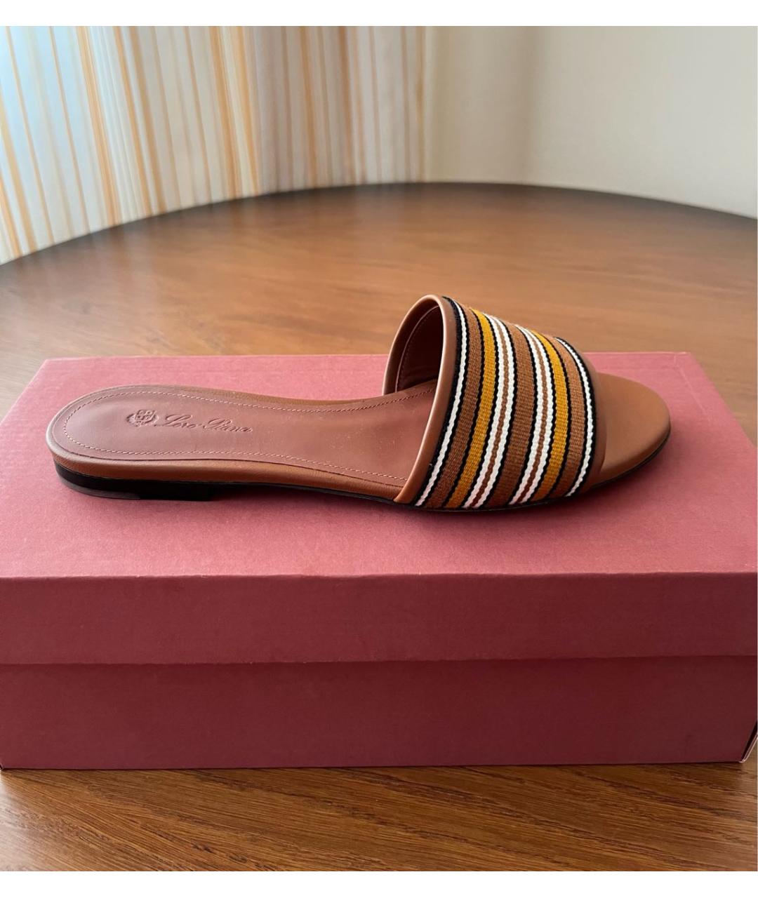 LORO PIANA Коричневые кожаные шлепанцы, фото 5