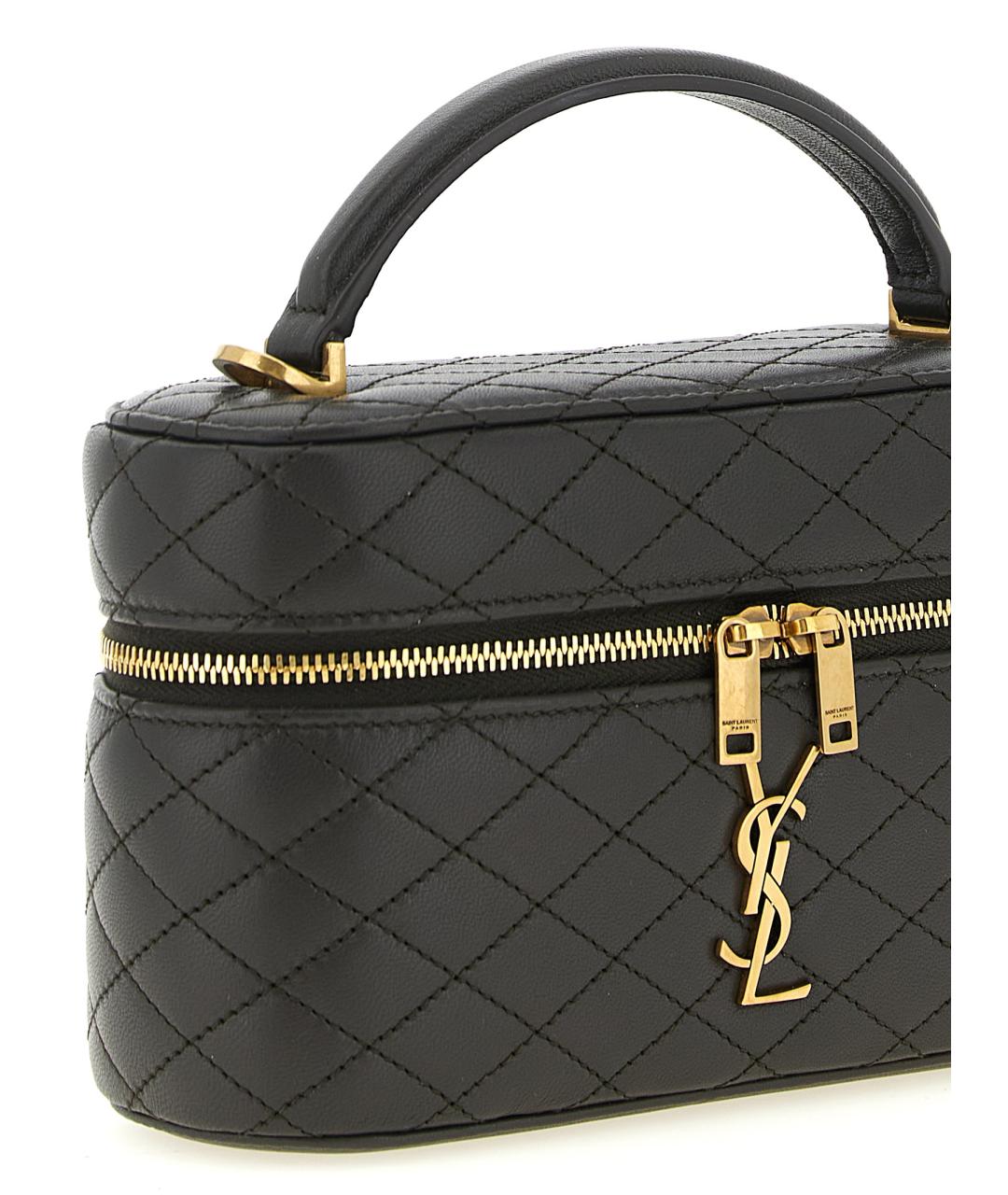 SAINT LAURENT Черная кожаная сумка с короткими ручками, фото 3