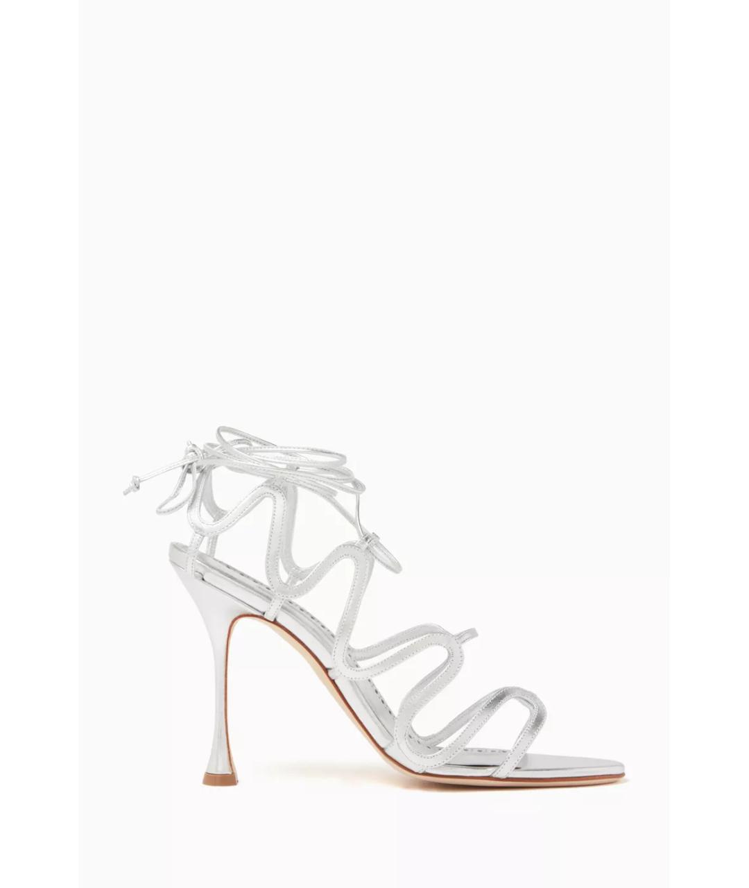 MANOLO BLAHNIK Серебряные кожаные босоножки, фото 1