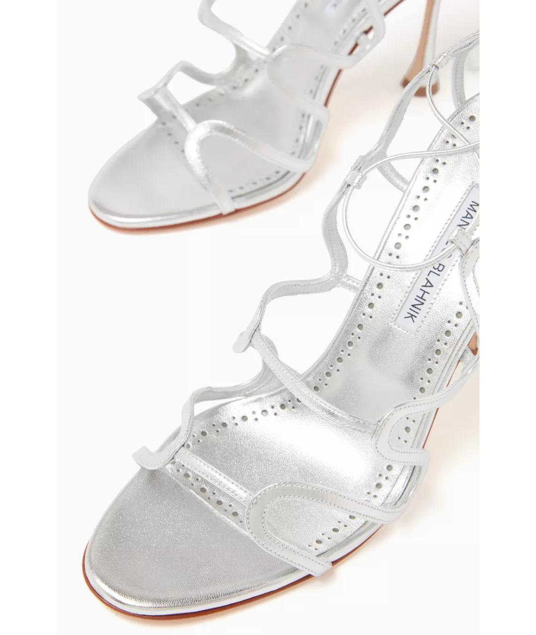 MANOLO BLAHNIK Серебряные кожаные босоножки, фото 3