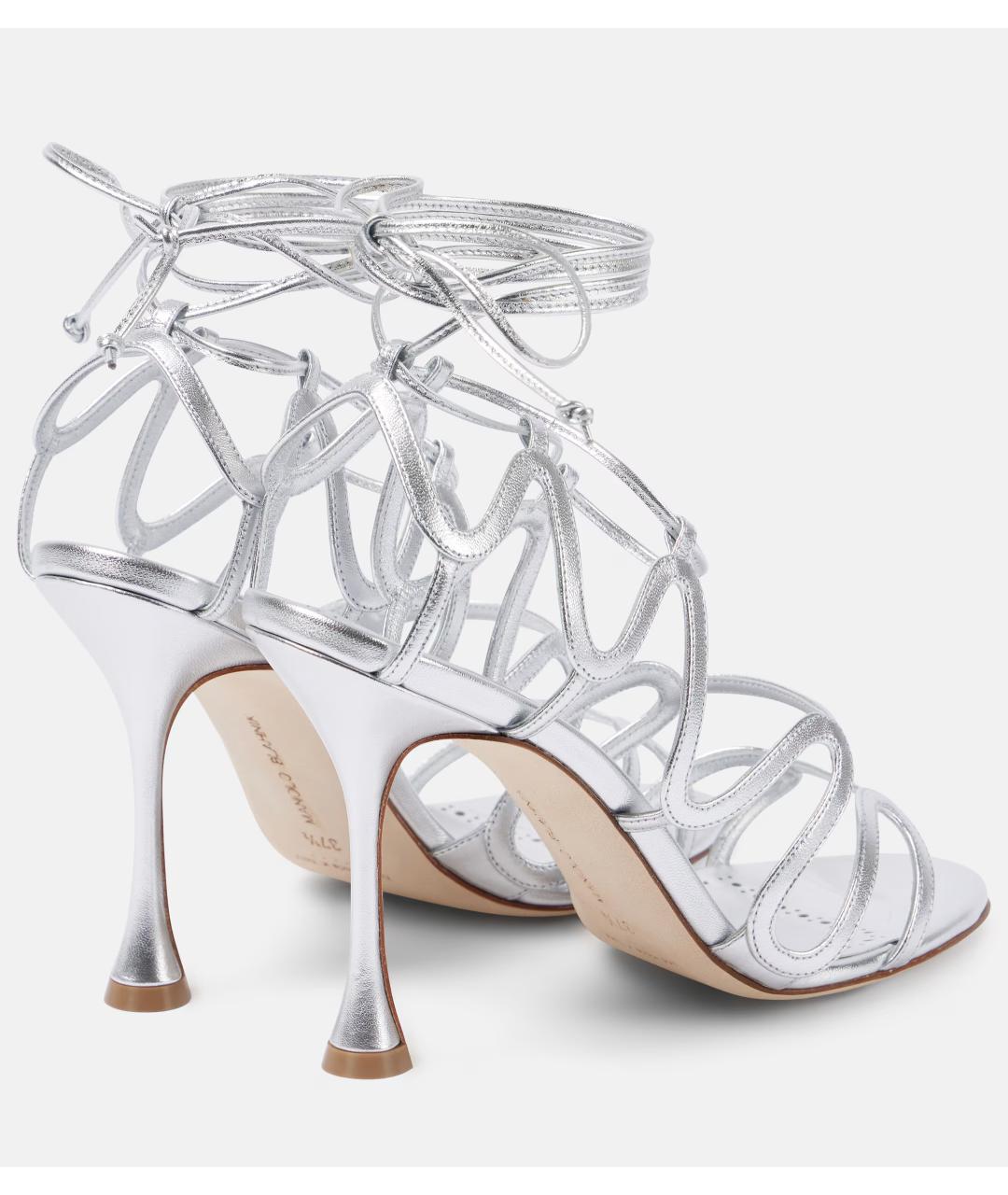 MANOLO BLAHNIK Серебряные кожаные босоножки, фото 8
