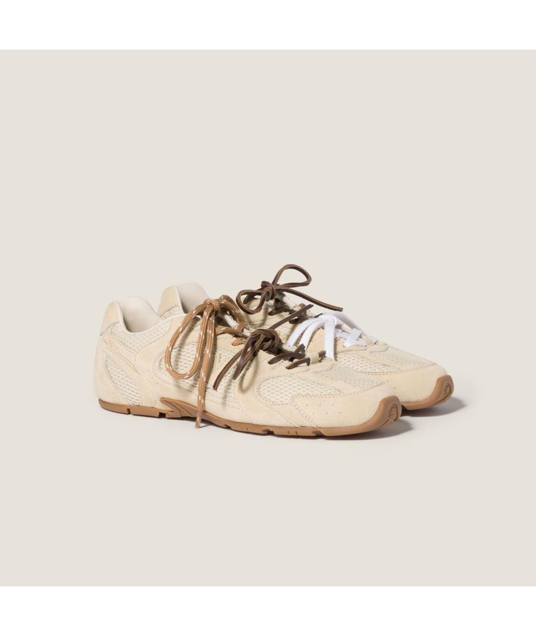 MIU MIU Бежевые замшевые кроссовки, фото 2
