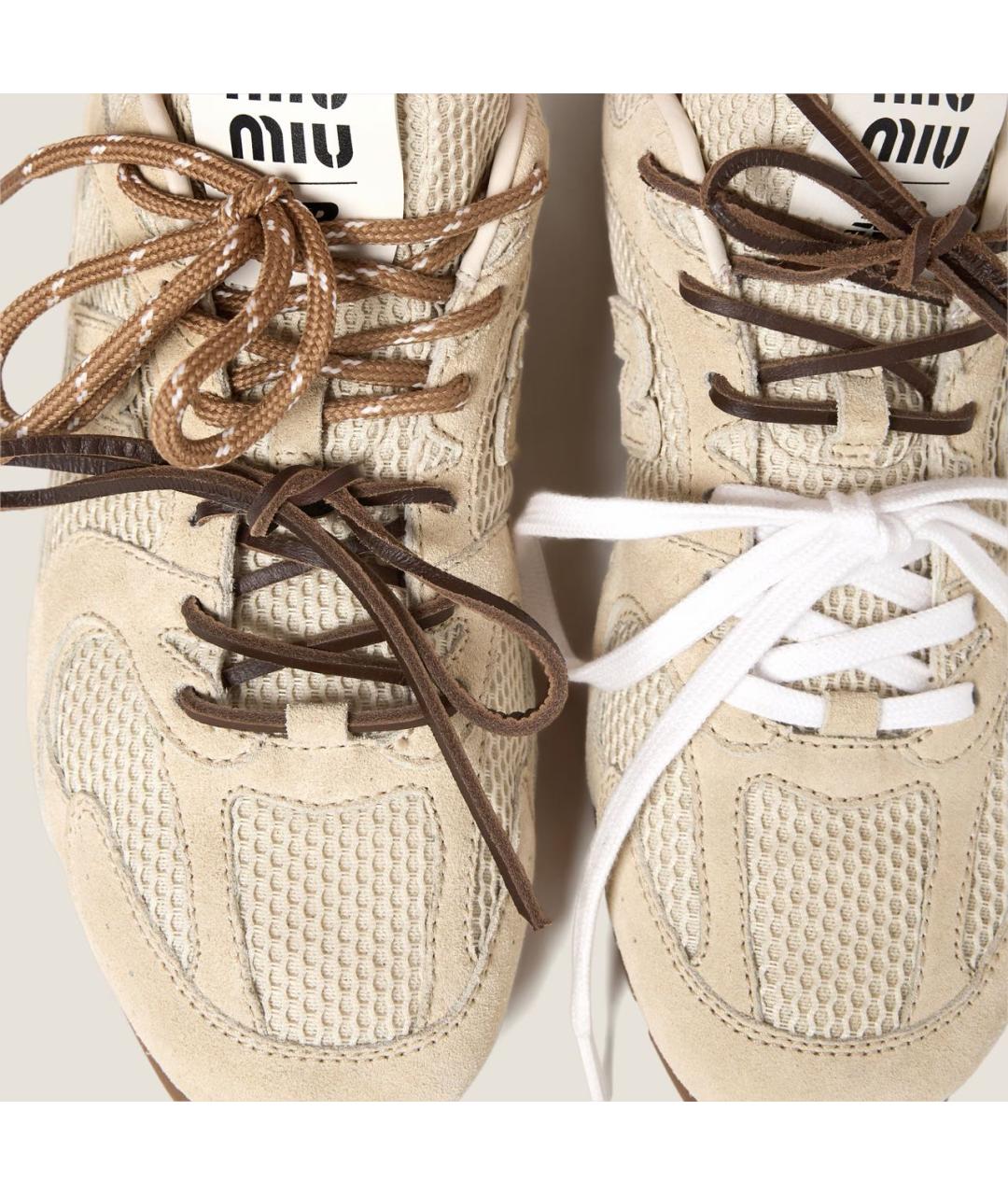 MIU MIU Бежевые замшевые кроссовки, фото 3