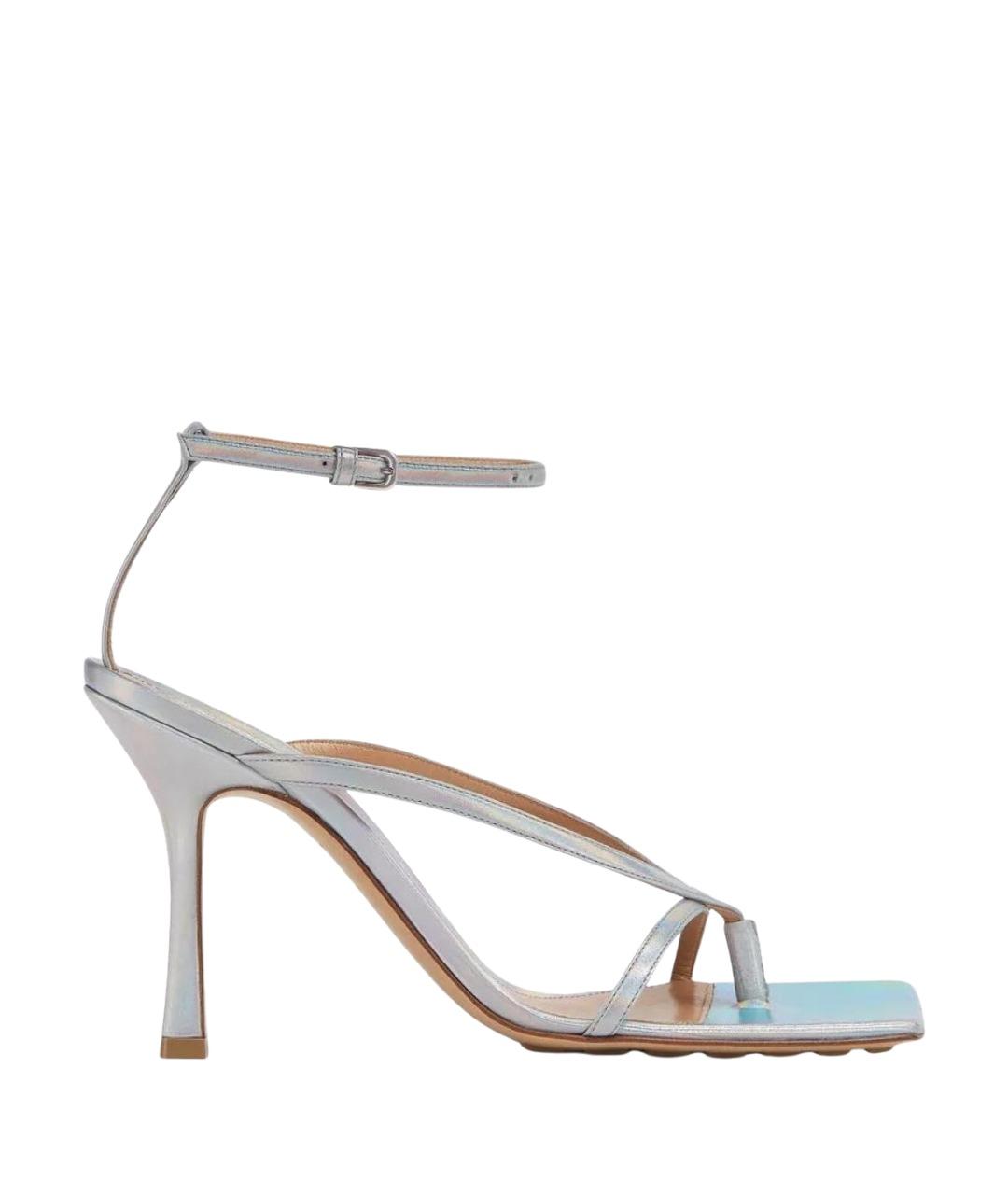 BOTTEGA VENETA Серебряные кожаные босоножки, фото 1