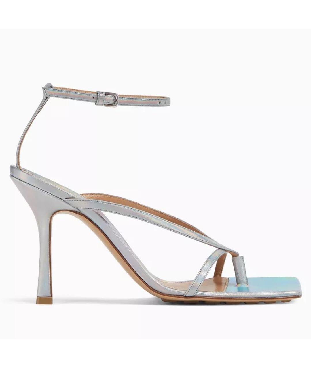 BOTTEGA VENETA Серебряные кожаные босоножки, фото 6