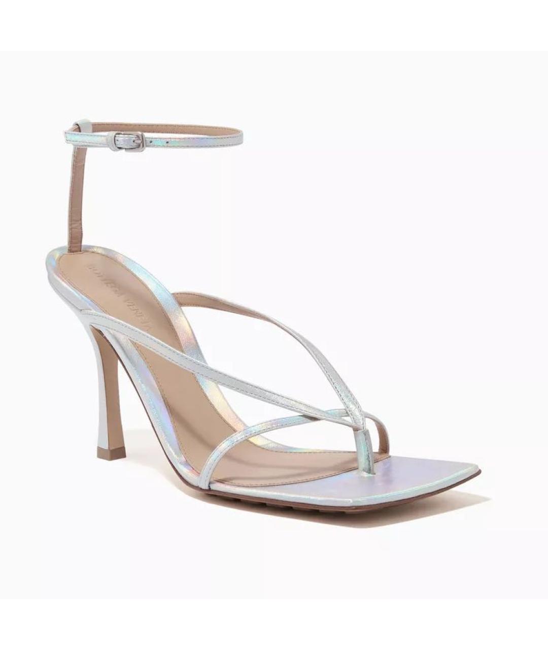 BOTTEGA VENETA Серебряные кожаные босоножки, фото 2