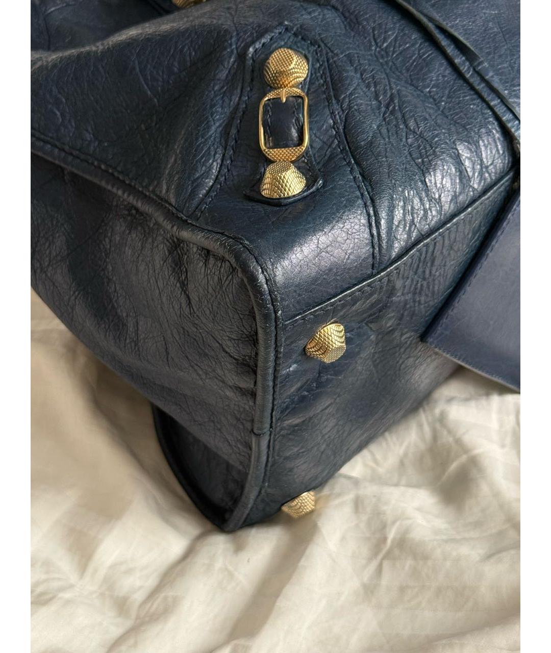 BALENCIAGA Темно-синяя кожаная сумка с короткими ручками, фото 4