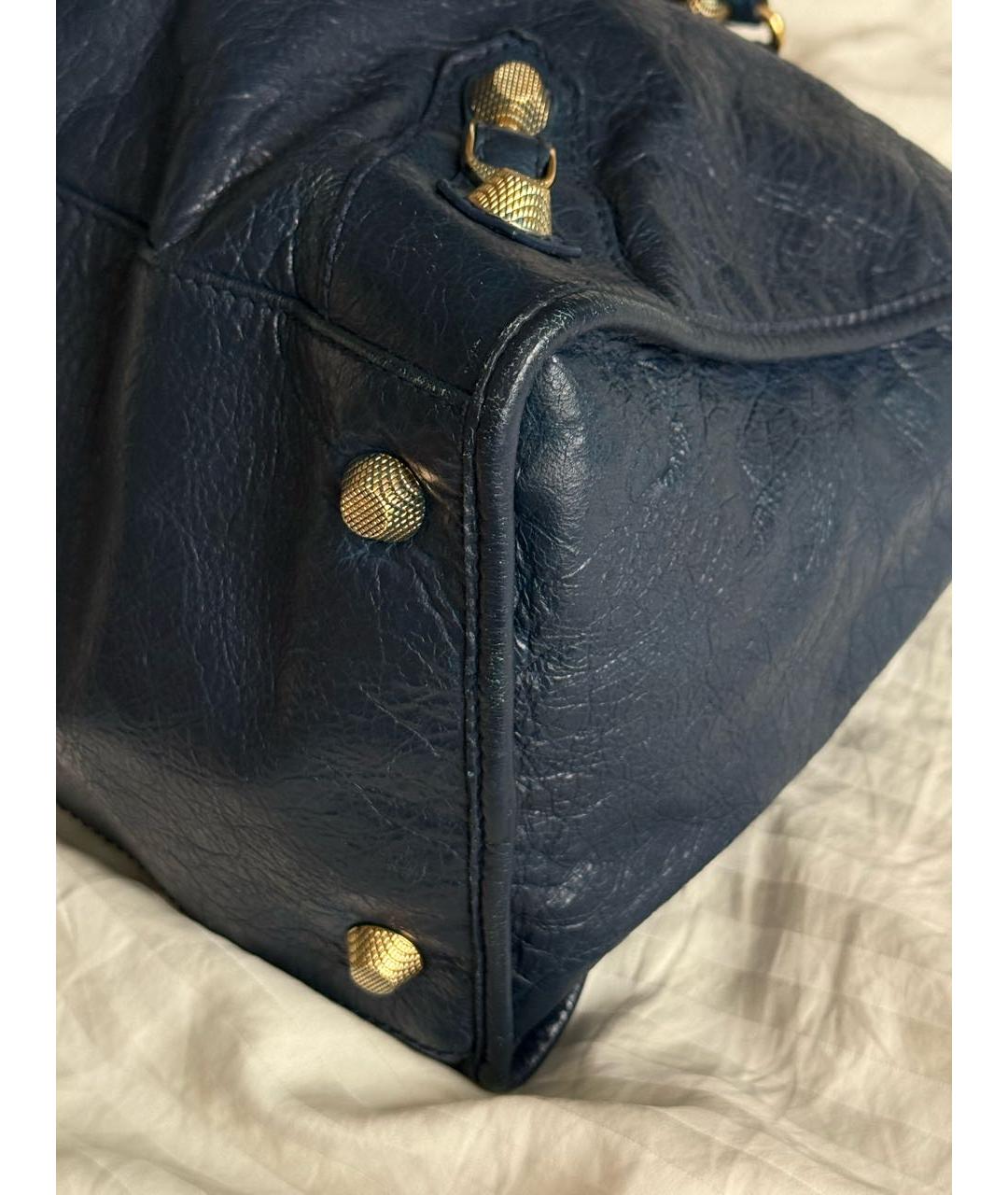 BALENCIAGA Темно-синяя кожаная сумка с короткими ручками, фото 5