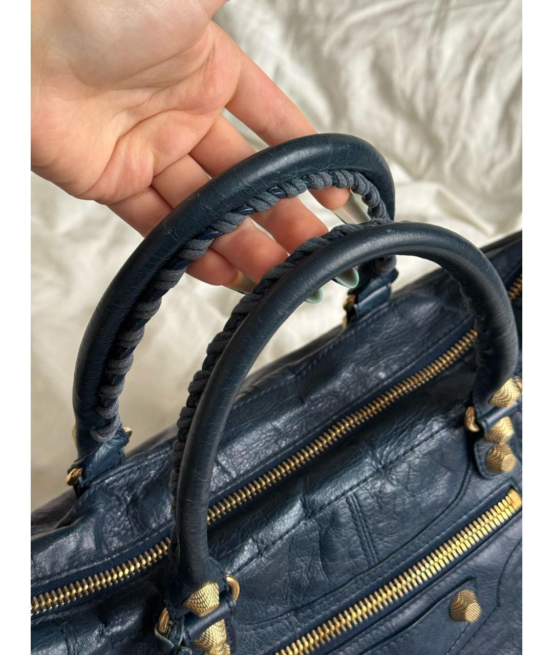 BALENCIAGA Темно-синяя кожаная сумка с короткими ручками, фото 3