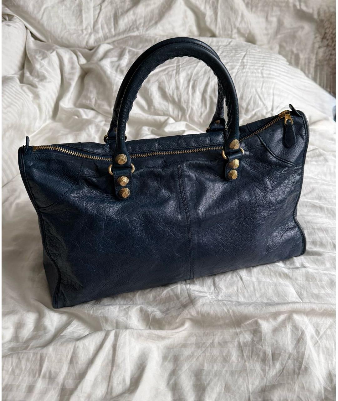 BALENCIAGA Темно-синяя кожаная сумка с короткими ручками, фото 2