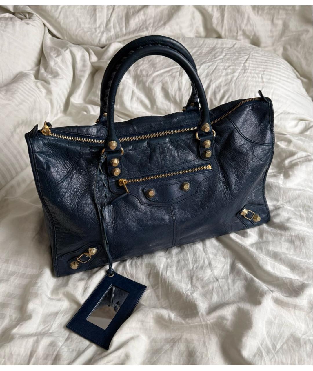 BALENCIAGA Темно-синяя кожаная сумка с короткими ручками, фото 9