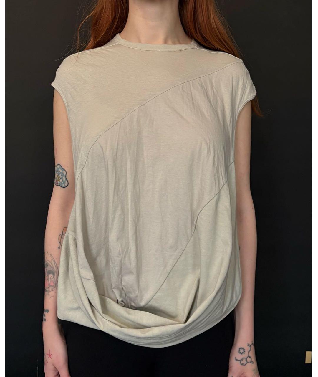 RICK OWENS Бежевая хлопковая футболка, фото 2