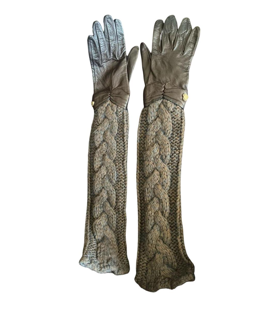 ROBERTO CAVALLI Коричневые кожаные перчатки, фото 1
