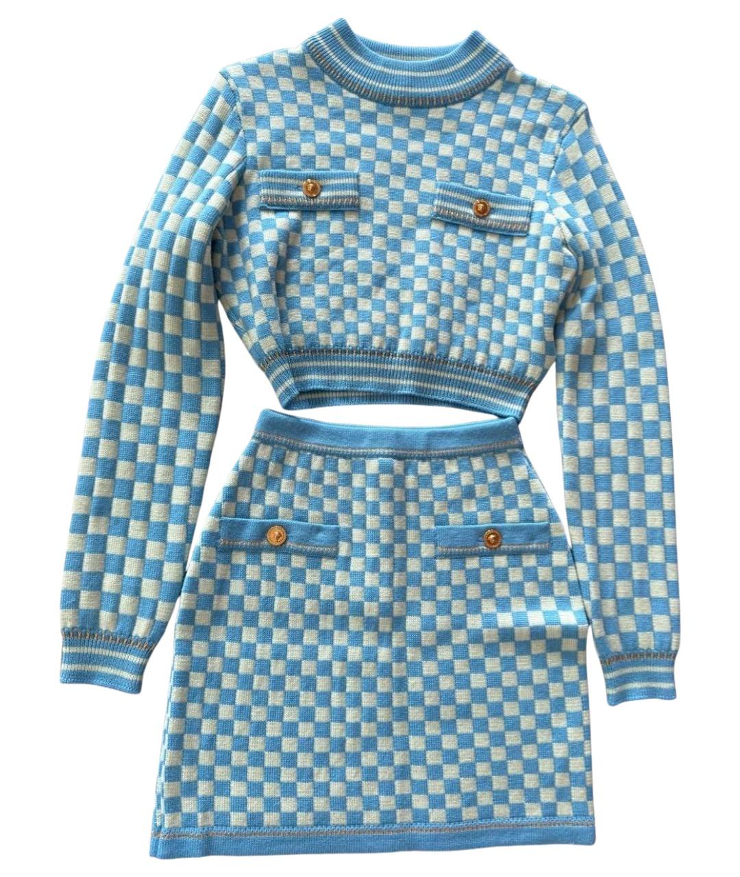 VERSACE Голубой вискозный костюм с юбками, фото 1