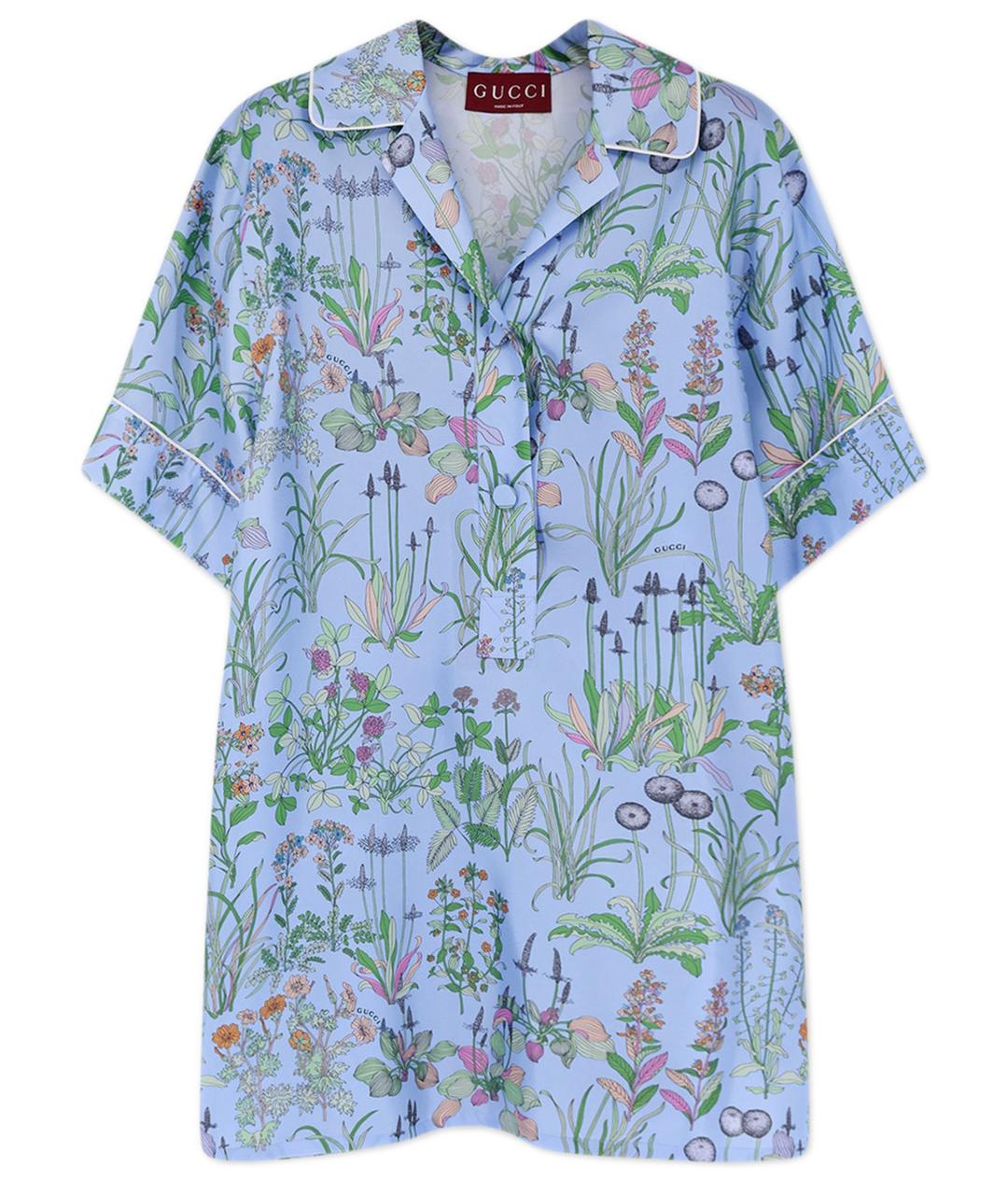 GUCCI Голубая шелковая рубашка, фото 1