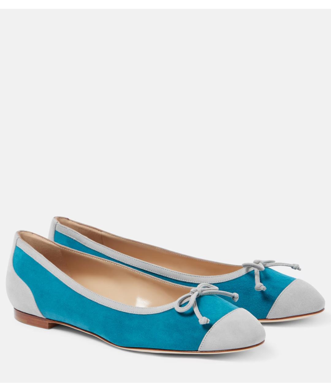 MANOLO BLAHNIK Бирюзовые замшевые балетки, фото 6