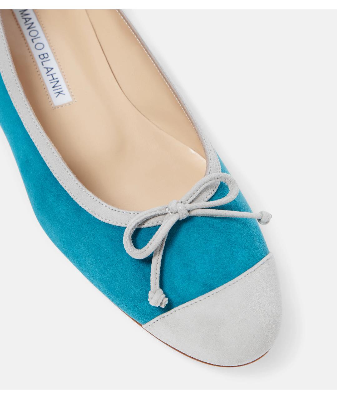 MANOLO BLAHNIK Бирюзовые замшевые балетки, фото 4