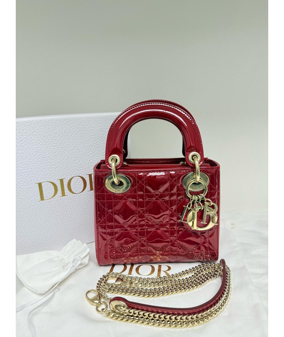 CHRISTIAN DIOR Красная сумка с короткими ручками из лакированной кожи, фото 8